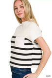 Zenana Short Sleeve Stripe Sweater - Trendsi - Flyclothing LLC
