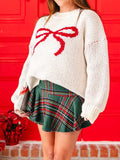 Bow Round Neck Dropped Shoulder Sweater - Trendsi - Flyclothing LLC