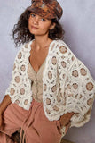 POL Openwork V-Neck Chenille Cardigan with Contrast Floral - Trendsi - Flyclothing LLC