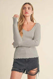 Aemi + Co Lettuce Hem Scoop Neck Long Sleeve Knit Top - Trendsi - Flyclothing LLC