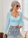 Mesh Sweetheart Neck Flounce Sleeve Top - Trendsi - Flyclothing LLC