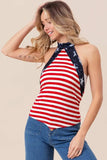 BiBi Stripe Jersey with Star Halter Neck with Tie Back - Trendsi - Flyclothing LLC
