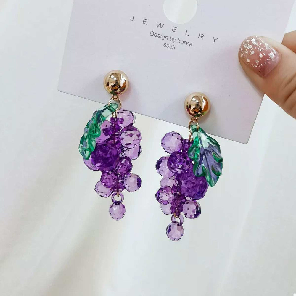 Grape Cluster Beaded Dangle Earrings - Trendsi - Flyclothing LLC