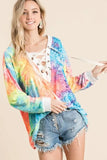 BiBi Tie Dye Deep V-neck Top With Lace Up Front - Trendsi - Flyclothing LLC