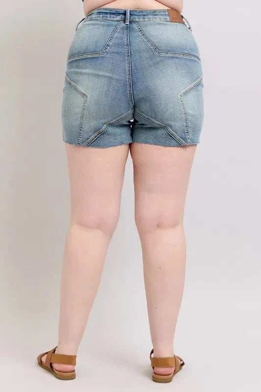 Judy Blue Full Size High Waist Star Seam Detail Denim Shorts Plus Size - Trendsi - Flyclothing LLC