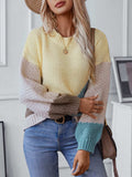 Color Block Round Neck Dropped Shoulder Sweater - Trendsi - Flyclothing LLC