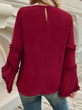 Devine Frill Round Neck Long Sleeve Top - Trendsi - Flyclothing LLC