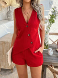Devine Button Down Sleeveless Top and Shorts Set - Trendsi - Flyclothing LLC