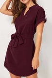 Tied Notched Short Sleeve Dress - Trendsi - Flyclothing LLC