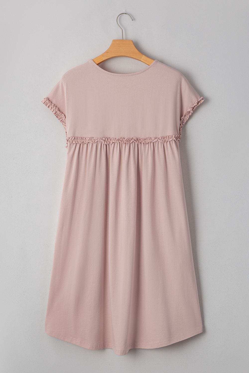 Frilled Trim Crew Neck Cap Sleeve Loose Fit Mini Dress - Trendsi - Flyclothing LLC