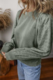 Eyelet Round Neck Long Sleeve Sweatshirt - Trendsi - Flyclothing LLC