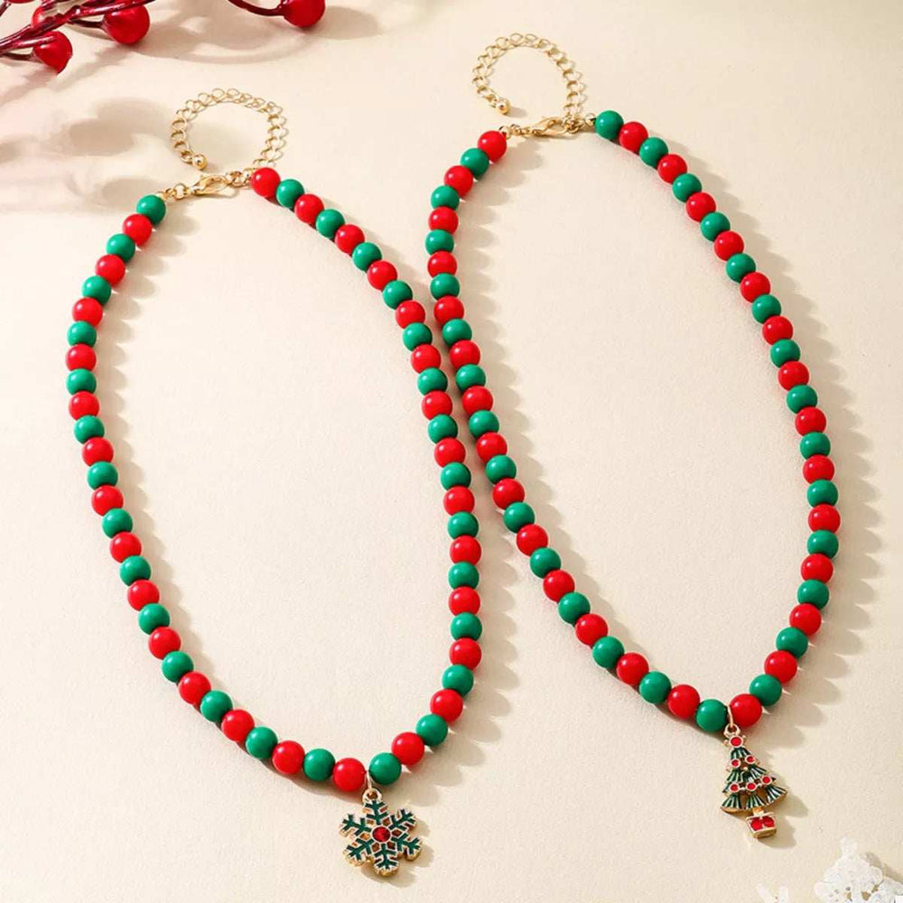 2 Piece Christmas Beaded Necklace with Pendants - Trendsi - Flyclothing LLC