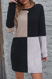 Color Block Drop Shoulder Long Sleeve Mini Dress - Trendsi - Flyclothing LLC