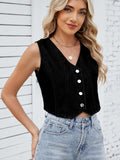V-Neck Button Down Denim Vest - Trendsi - Flyclothing LLC