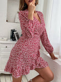 Floral Print Wrap Mini Dress - Trendsi - Flyclothing LLC
