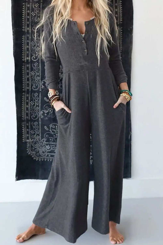 Pocketed Long Sleeve Wide Leg Jumpsuit - Trendsi - Flyclothing LLC