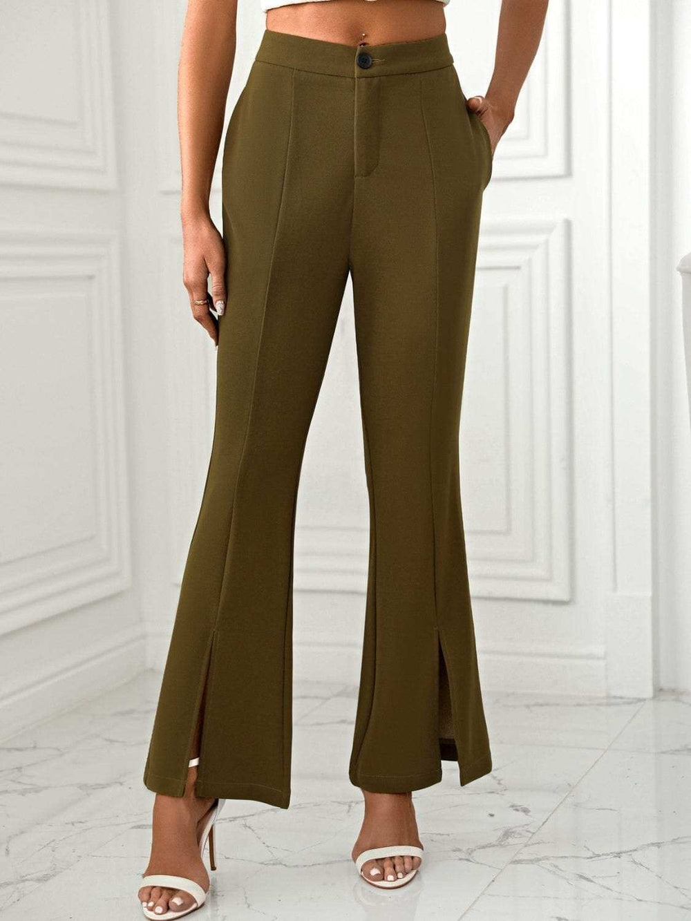 Slit Flare Pants with Pockets - Trendsi - Flyclothing LLC