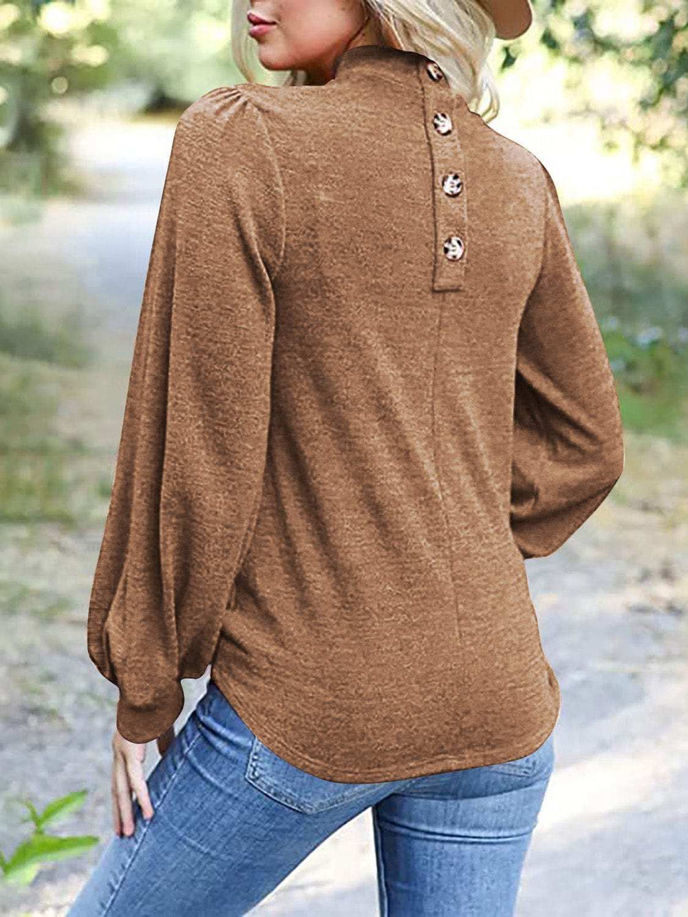 Full Size Mock Neck Long Sleeve T-Shirt - Trendsi - Flyclothing LLC