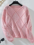 Openwork Round Neck Long Sleeve Knit Top - Trendsi - Flyclothing LLC
