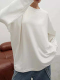 Round Neck Dropped Shoulder Long Sleeve T-Shirt - Trendsi - Flyclothing LLC