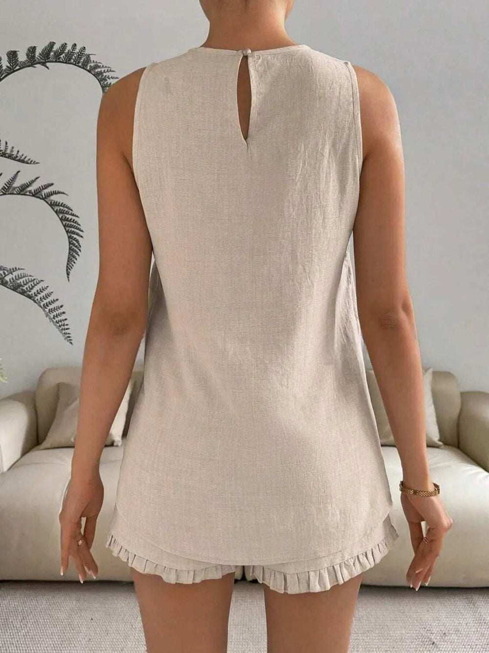 Lace Detail Round Neck Tank and Shorts Set - Trendsi - Flyclothing LLC