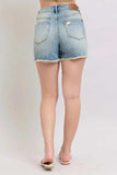 Judy Blue Full Size High Rise Washed Fly Stitch Detail and Destroy Denim Shorts Plus Size - Trendsi - Flyclothing LLC