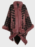 Fuzzy Checkered Long Sleeve Poncho - Trendsi - Flyclothing LLC