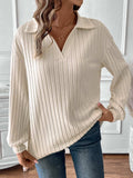 Ribbed Johnny Collar Long Sleeve T-Shirt - Trendsi - Flyclothing LLC