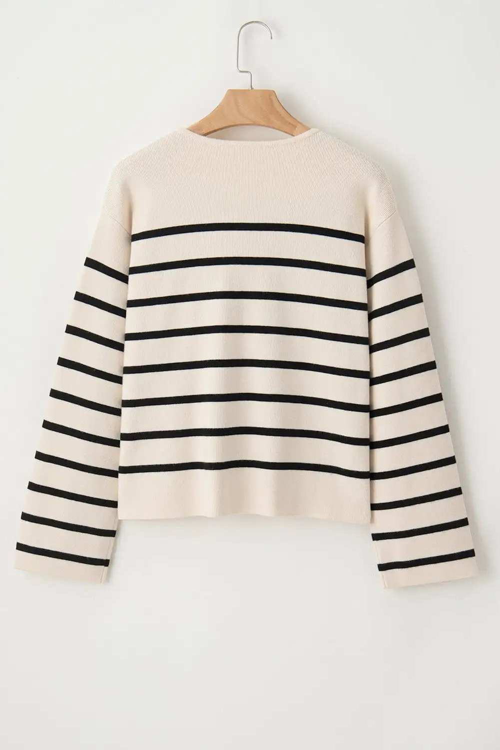 Striped Button Up Round Neck Cardigan - Trendsi - Flyclothing LLC