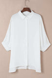 Collared Neck Three-Quarter Sleeve Shirt - Trendsi - Flyclothing LLC