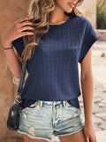 Textured Round Neck Short Sleeve Top - Trendsi - Flyclothing LLC