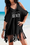 Fringe V-Neck Cold Shoulder Cover Up - Trendsi - Flyclothing LLC