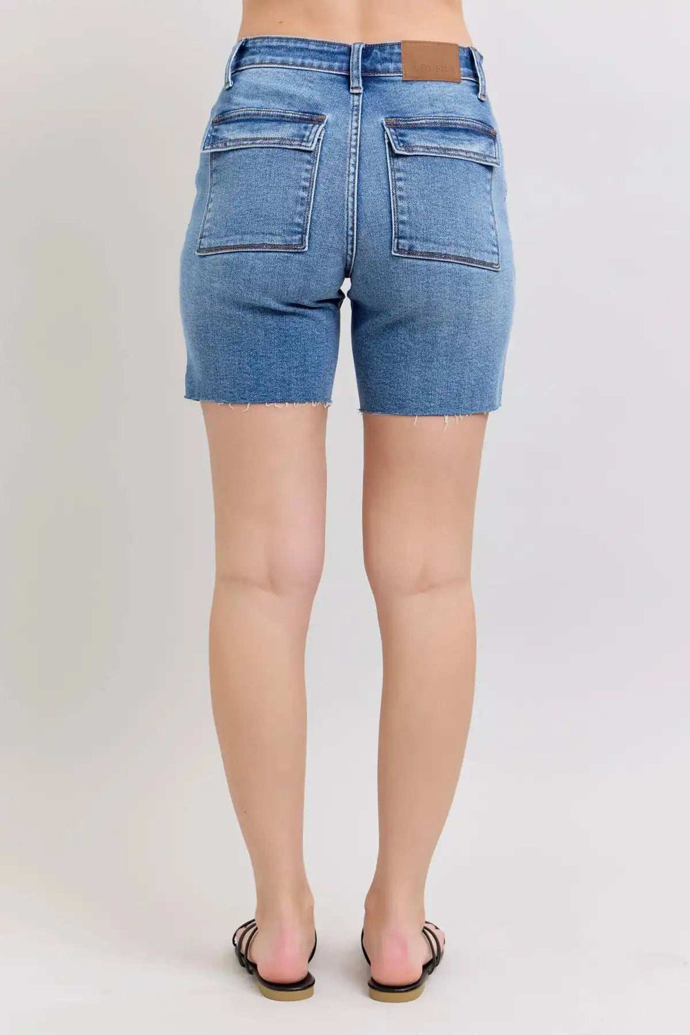 Judy Blue Full Size Mid Rise Bermudas Denim Shorts W/ Back Flap Pockets Plus Size - Trendsi - Flyclothing LLC