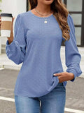 Eyelet Round Neck Long Sleeve Top - Trendsi - Flyclothing LLC