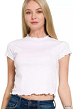 Zenana Cotton Modal Slub Lettuce Trimmed Cropped T-Shirt - Trendsi - Flyclothing LLC