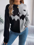 Contrast Round Neck Long Sleeve Sweater - Trendsi - Flyclothing LLC