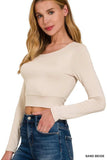 Zenana Double Layered Long Sleeve Cropped Round Neck T-Shirt - Trendsi - Flyclothing LLC