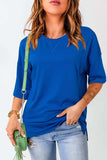 Slit Round Neck Half Sleeve T-Shirt - Trendsi - Flyclothing LLC