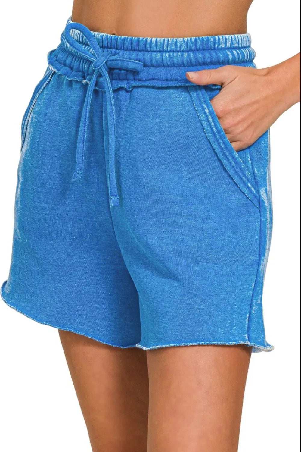 Zenana Acid Wash Fleece Drawstring Shorts With Pockets - Trendsi - Flyclothing LLC
