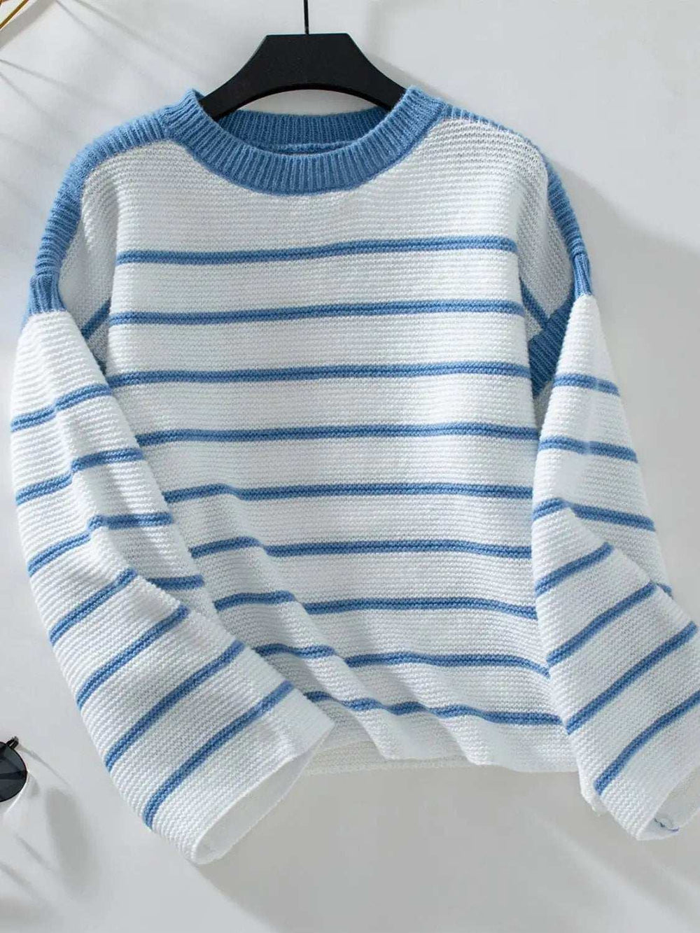 Striped Round Neck Long Sleeve Sweater - Trendsi - Flyclothing LLC