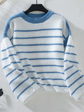 Striped Round Neck Long Sleeve Sweater - Trendsi - Flyclothing LLC
