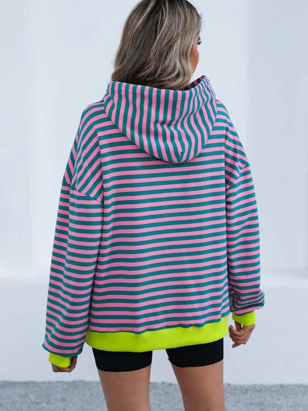 Drawstring Striped Long Sleeve Hoodie - Trendsi - Flyclothing LLC