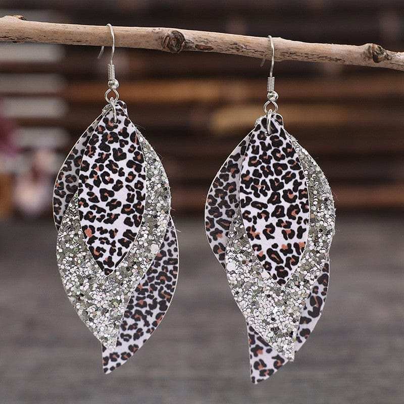 PU Leather Leopard Leaf Earrings - Trendsi - Flyclothing LLC