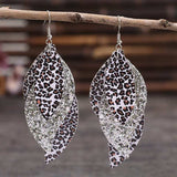 PU Leather Leopard Leaf Earrings - Trendsi - Flyclothing LLC