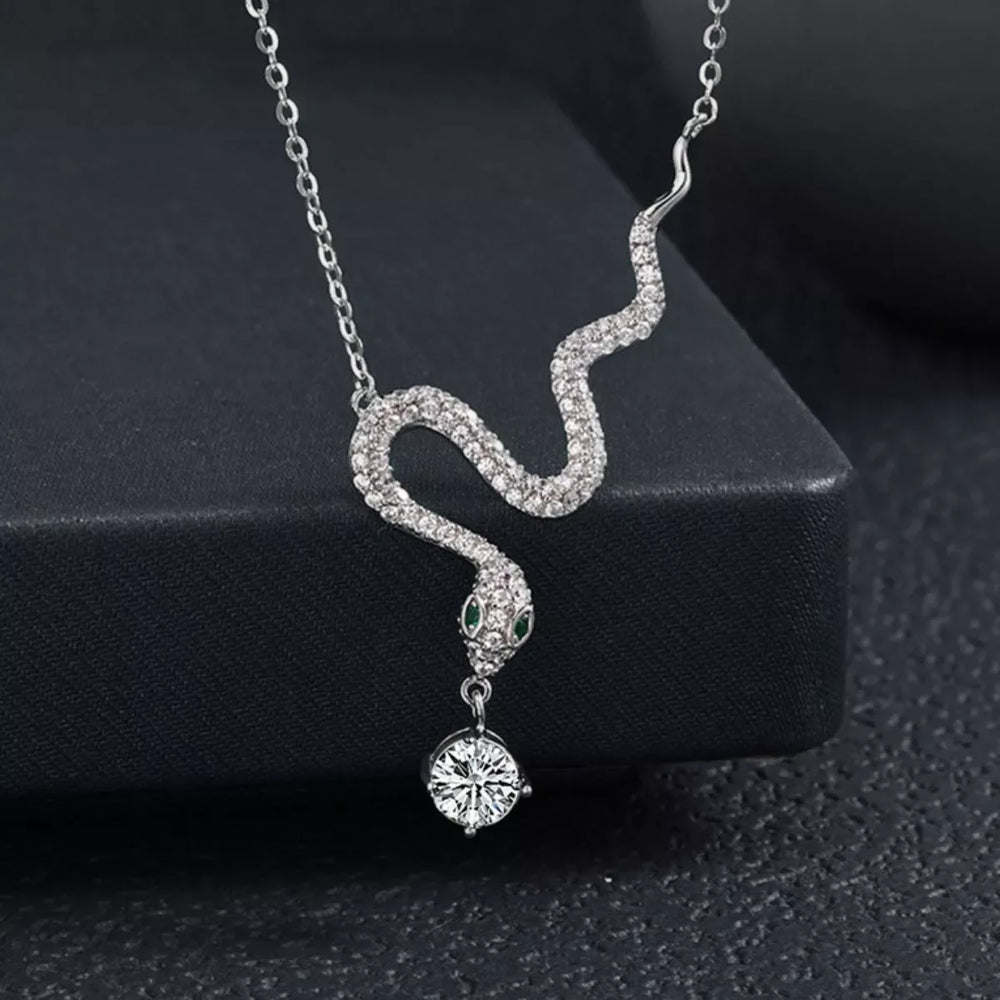 925 Sterling Silver Moissanite Snake Pendant Necklace - Trendsi - Flyclothing LLC