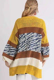 Umgee Full Size Color Block Open Front Longline Cardigan Plus Size - Trendsi - Flyclothing LLC