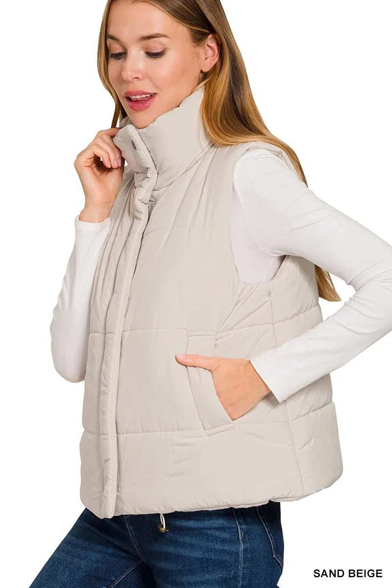 Zenana High Neck Zip-Up Vest Coat - Trendsi - Flyclothing LLC