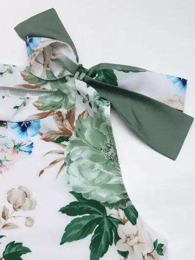 Tied Flower Printed Mock Neck Top - Trendsi - Flyclothing LLC