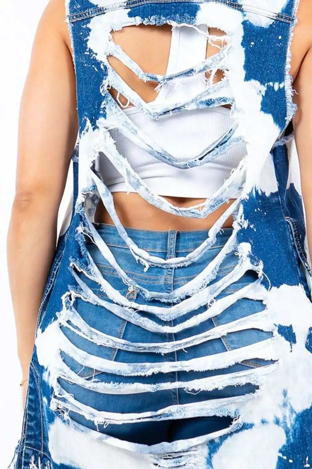 American Bazi Distressed Frayed Edge Longline Denim Vest - Trendsi - Flyclothing LLC