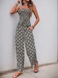 Perfee Printed Smocked Sleeveless Jumpsuit - Trendsi - Flyclothing LLC